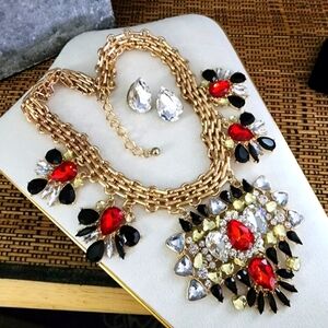 Statement Chunky Gold Chain Necklace Bold Geometric Pendants Teardrop Earrings